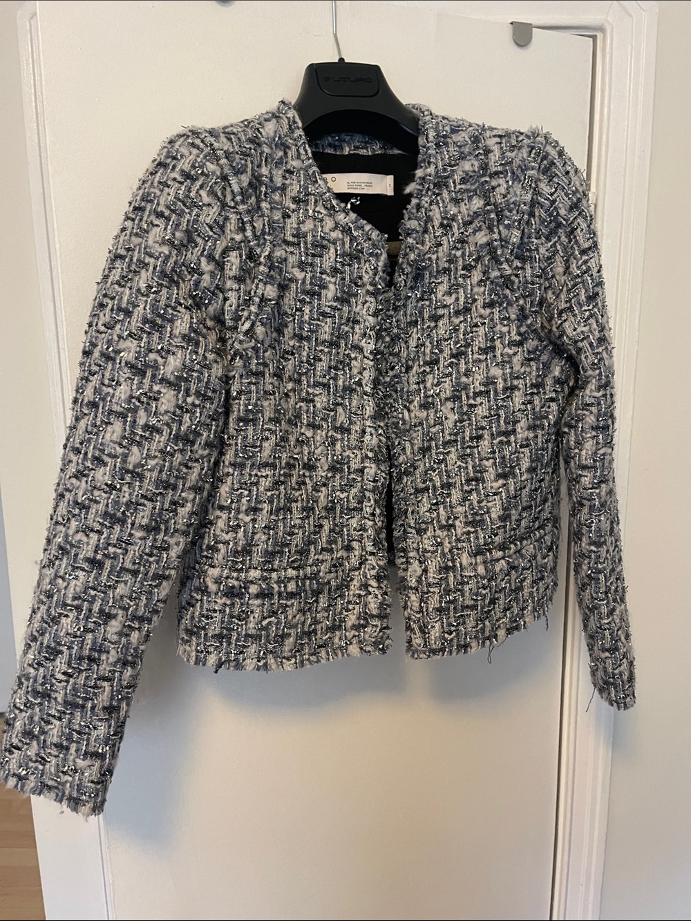 IRO Blue, White, and Silver Tweed Cropped Jacket